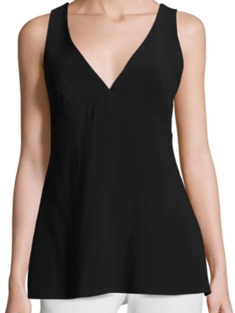 Theory Lunete Satin Back Crepe Sleeveless V-Neck Shell Top Black Petite P